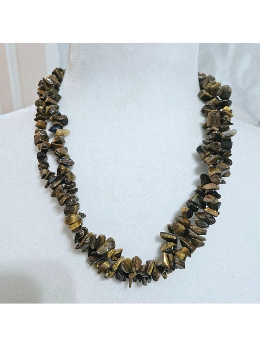 Vintage Tiger Eye Chip Stone Long Necklace